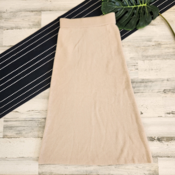 Sezane Naelle Midi Knit Skirt Merino Wool Cotton Natural Size Small - Picture 4 of 8